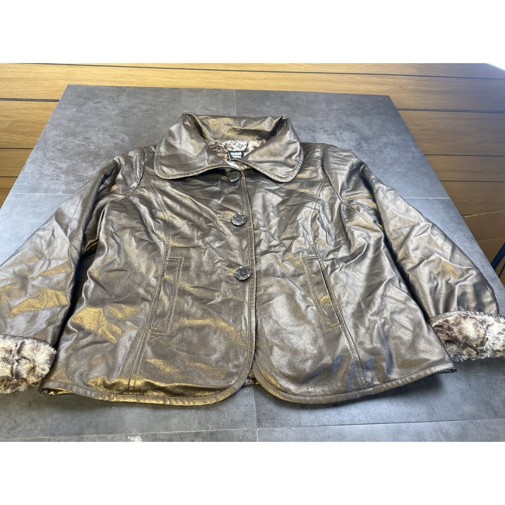 Sharon Young Women's Metallic Brown Faux Fur Lined Jacket Size Large‎